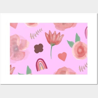 Pale pink flower pattern theme Posters and Art